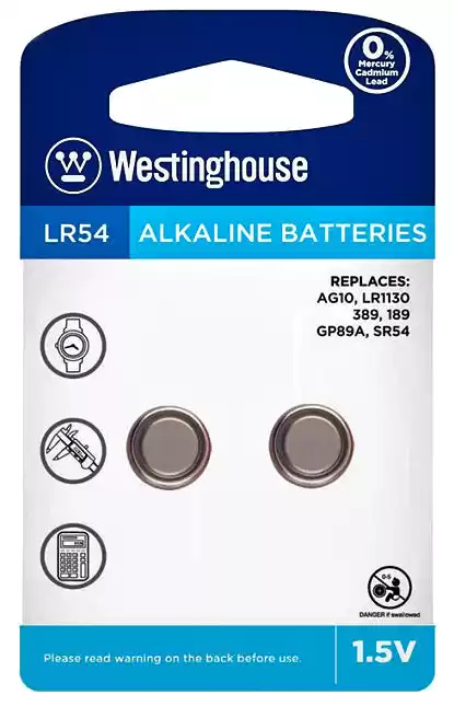 Батарейка AG10 WESTINGHOUSE, 1.5 V, лужна, бл. 10/1, аналоги: LR1130, LR54, L1131, 189, 389, 390, SR54, G10, SR1130W, GP89A - зображення 1
