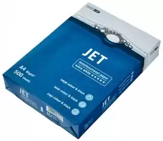 Фото товара Бумага А4 белая JET 500 л, 80 г/м², класс С+. Качественная ксероксная бумага для принтеров и офиса, производство - Словакия