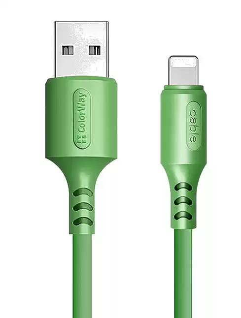 Кабель ColorWay CW-CBUL042-GR, для iPhon, Lightning на USB Male, 1м, 2.4A, силікон зелений - зображення 1