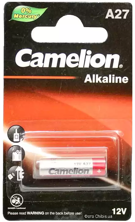 Батарейка A27 Camelion, 12 V, алкалінова, плівка, бл. 1/1, аналоги: 27A, MN27, L828, V27A, LR732 - зображення 1