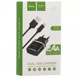 Фото товара Зарядное устройство HOCO C12 Smart 2USB/2,4A+Lightning Black