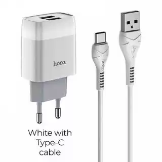 Фото товара Зарядное устройство HOCO C73A Glorious 2USB/2,4A+Type-C Cable Set White