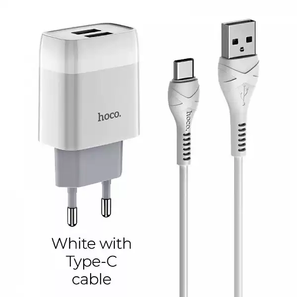 Зарядное устройство HOCO C73A Glorious 2USB/2,4A+Type-C Cable Set White - изображение 1