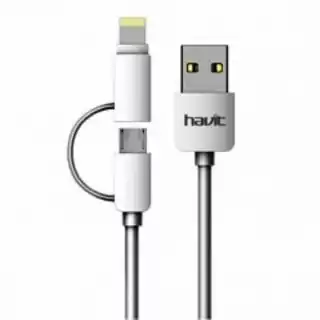 Фото товара Кабель Lightning (iPhone) + micro USB на USB 1,8А 1м белый, HAVIT HV-CB610X, дата кабель для зарядки мобильных телефонов и смартфонов