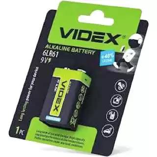 Батарейка 6F22 Videx Alkaline, 9 V, алкалиновая, пленка, бл. 12/1, аналоги: 6LR61, 1604, 1604A, PP3, E-Block, MN1604 - изображение 1