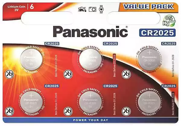 Батарейка CR2025, Panasonic, 3 V, літієва, бл. 6/1, аналоги: 5003LC, BR2025, DL2025, ECR2025, SB‑T14, AWI L12 - зображення 1