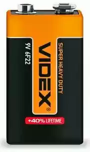 Батарейка 6F22 Videx, 9 V, сольова, плівка, бл. 1/1, аналоги: 6LR61, 1604, 1604A, PP3, E-Block, MN1604 - зображення 1