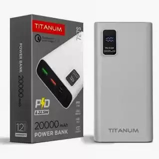Фото товара Power Bank 20000mAh, TITANUM TPB-727S, 22.5 Вт, PD, экран, 2*USB, Type-C, microUSB, белый