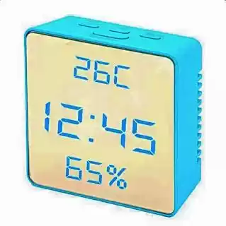 Фото товара Электронные часы квадрат 887Y-5, синий дисплей, датчик температуры, 220V+2*AAA, настольные