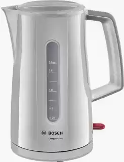 Фото товара Электрочайник Bosch TWK3A011 мощность 2400 Вт, объем 1.7л, белый, из высококачественного пластика