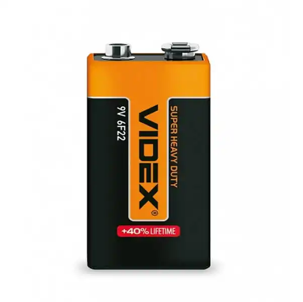 Батарейка 6F22 Videx, 9 V, сольова, бл. 1/1, аналоги: 6LR61, 1604, 1604A, PP3, E-Block, MN1604 - зображення 1