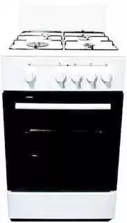 Фото товара Газовая плита Grunhelm G4F5600W, белая, 4 конфорки, газовая духовка темная, размеры 85в50ш59г см