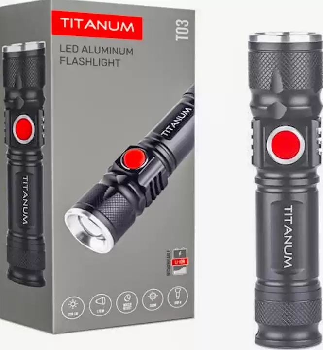 Ліхтарик ручний Titanum TLF-T03 230 Lm, 6500K металевий, акумулятор 1200 mAh - зображення 1