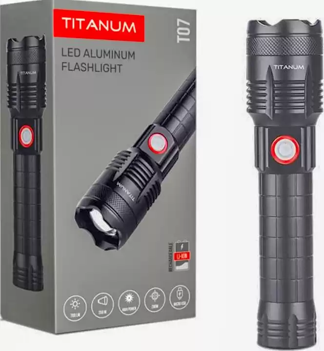 Ліхтарик ручний Titanum TLF-T07 700 Lm, 6500K+COB металевий, акумулятор 1200 mAh, (18650 або 21700 або 3*ААА), аварійний сигнал - зображення 1