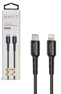 Фото товара Кабель Lightning на Type-C Havit CB6239 1м, черная ткань. Для зарядки мобильных телефонов и смартфонов iPhone (Айфон)