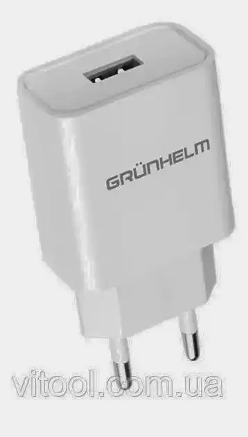 Зарядное устройство для телефона 5 В, 2.1 А, білий, 1*USB Grunhelm GWC-01 - изображение 1