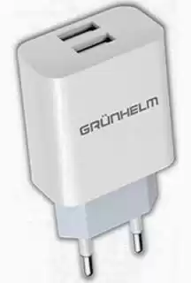 Фото товара Зарядное устройство для телефона 5 В, 2.1 А, білий, 2*USB Grunhelm GWC-02