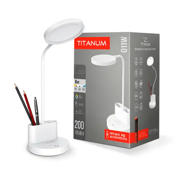 Настільна лампа LED Titanum TLTF-011W 6W 2700-6000K USB, біла з вбудованим акумулятором - зображення 1