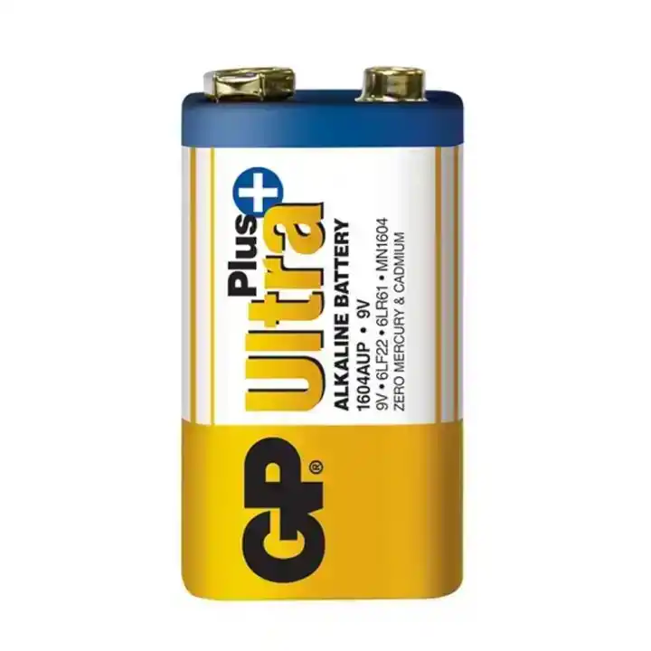 Батарейка 6F22 GP Ultra Plus Alkaline, 9 V, алкалиновая, бл. 1/1, аналоги: 6LR61, 1604, 1604A, PP3, E-Block, MN1604 - изображение 1