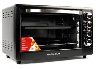 Фото товара Печь электрическая GRUNHELM GN50AC, 50 л, черная, 2200 Вт с конвекцией + противень для пиццы + 1 прямоугольная дека