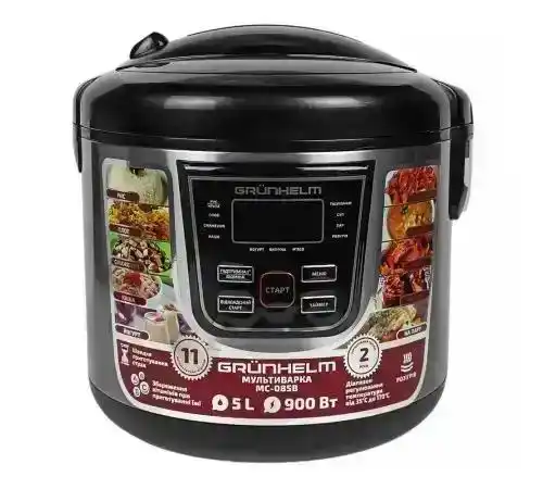 Мультиварка GRUNHELM MC-16T, 5 л, черная, 860W, чаша с ручками, 16 программ - изображение 1