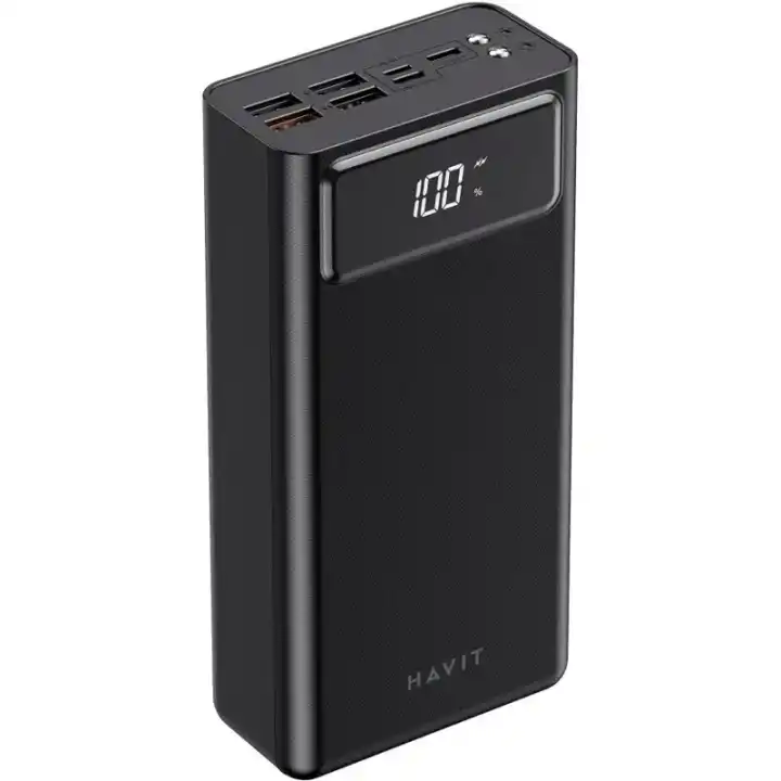 Power Bank Havit HV-PB56 40000mAh, 18W, 4*USB, microUSB, TYPE-C, Lightning, быстрая зарядка, черный - изображение 1