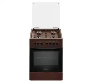 Фото товара Плита кухонная Grunhelm AG6612BR-0 4 конфорки с газконтролем и автоподжигом, электродуховка 70 л, таймер, стеклянная крышка, ш50*г59*в85 см