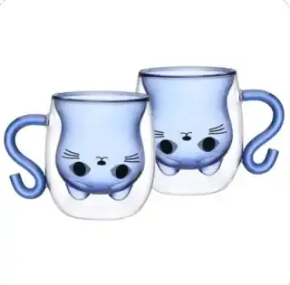 Фото товара Набор чашек VT-5318-250 Vittora KITTY BLUE с двойным дном, 2 шт, 250мл