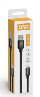 Фото товара Кабель Lightning ColorWay CW-CBUL004-BK, 2.1 А, 1 м, черный, тканевый, для iPhone