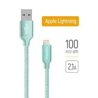 Фото товара Кабель Lightning ColorWay CW-CBUL004-MT, 2.1 А, 1 м, мятный, тканевый, для iPhone