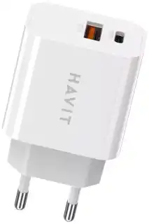 Фото товара Зарядное устройство Havit HV-UCP007 USB та Type-C, 20W быстрый заряд, белый