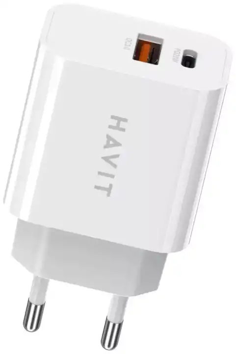 Зарядное устройство Havit HV-UCP007 USB та Type-C, 20W быстрый заряд, белый - изображение 1