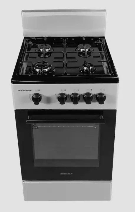 Плита газова Grunhelm G4F5600G сіра, 4 конфорки, газ контроль, газова духовка темна, розміри: 85в*50ш*59г см - зображення 1