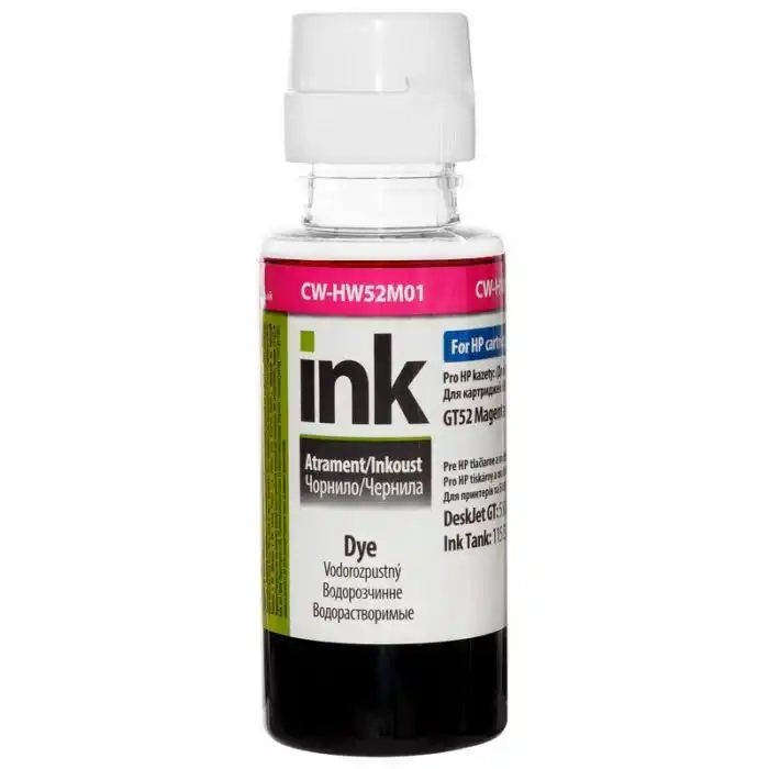 Чорнило ColorWay CW-HW52M01 Magenta 100 г для картр. HP: GT52 Magenta (MOH55AE) та БФП HP DeskJet GT: 5810, 5820 ink Tank; 115, 315, 319, 412, 419 - зображення 1