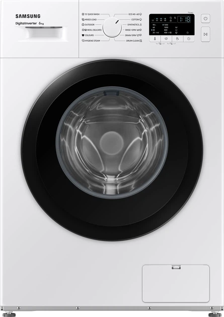 Пральна машина Samsung WW60A3120BE/LE: 6 кг, 1200 об/хв, інверторний двигун, пара Hygiene Steam, вузька (40 см), біла - зображення 1
