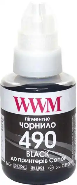Чорнило WWM GI-490BP для Canon Pixma G1400/2400/3400 140 г Black пігментне (C490BP) - зображення 1